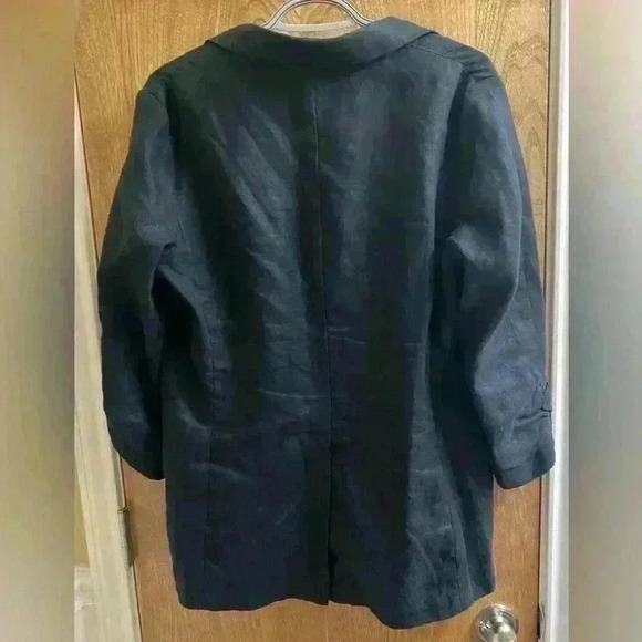 Michael Kors Black 100% Linen Blazer Jacket with Scrunched Sleeves Size 10 - Picture 2 of 8
